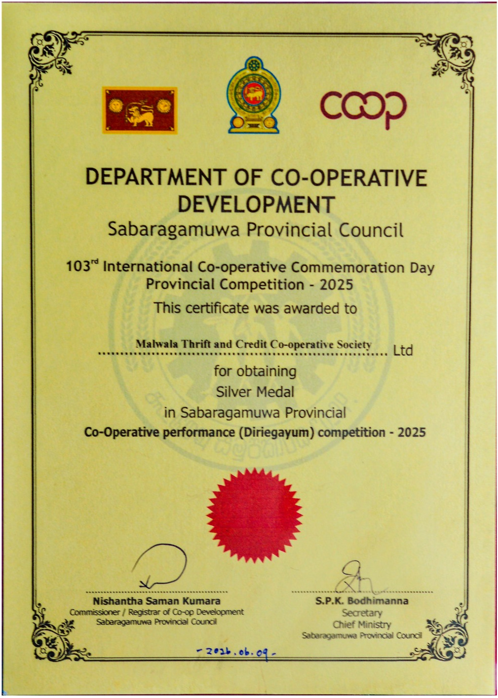 2025 Silver Award Certificate